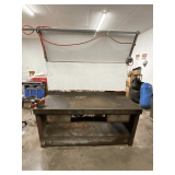 Steel welding table 70" L x 29" D x 38" T, with removable peg board back, overall 85" T