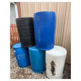 (5) 55 gallon plastic barrels.