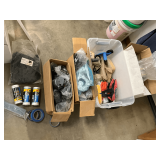 Tools for painting, gloves, respirator, painters tape, paint supplies, steel wool
