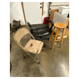 Bar stool, folding metal chair, office chair rolling seat.