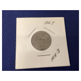 1867 shield nickel with rays