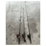 3 fishing poles, Zebcos Action & Authentic Series, Shakespeare Ugly Stik