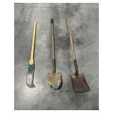 Brush Hook, Round Point Shovel & Square Point Shovel