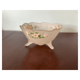 Footed satin glass bowl, hand painted, 8" W.