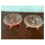 Pair of pink depression footed bowls, up to 6 1/2" T.