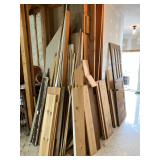 Cut-off lumber and doors, counter top, 6 glass paned door,