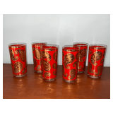 6 Culver Red Paisley old fashion glasses