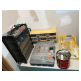 Hardware caddies with hardware, deck screws, paint shelf