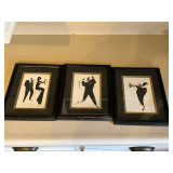 3 Michel Canetti Jazz Musician Silhouette Prints, framed
