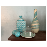 Salt  & pepper shakers, vase, butter dish, etc.