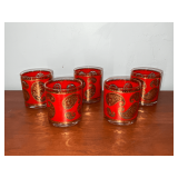 5 signed Red Paisley On the Rocks glasses