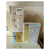 Hampton Bay 66" T floor lamp and Albona 3-light vanity fixture