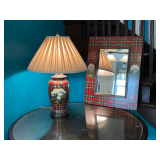 Matching hand painted table lamp and mirror