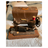 White sewing machine in case