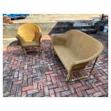 Glider, 54" W, glider chair, glass top table