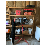 Shelf 47" W x 12" D x 72" T and contents, work light needs bulbs