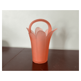 Satin glass basket, 8" T.