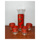 Signed Culver Red Paisley stirring pitcher, 9 1/2" T