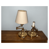 2 brass articulating desk lamps