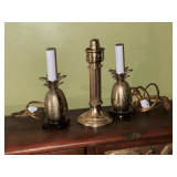 Pair of pineapple brass lamps, 8" T