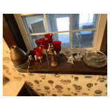 Candle holders, wooden and glass, diffuser.