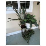 Faux plants, plant stands, set of 3 stacking tables