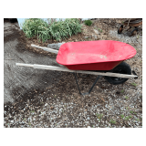 Metal red wheel barrow, 36" L x 8" D
