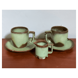 Pair of Frankoma cups and saucers and creamer.