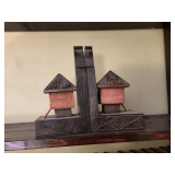 Pair of wooden house Indonesian bookends