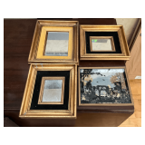 3 framed mirrors and framed artwork