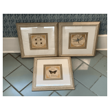 Framed and matted prints, butterfly, lady bugs, dragon fly