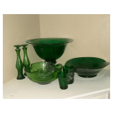 Dark green glass pieces