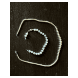 Pearl necklace with sterling clasp, 17 1/2" L, pearl (knotted between) bracelet (broken) 8" L with 14K clasp