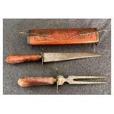 Carving set in wooden case, marked India