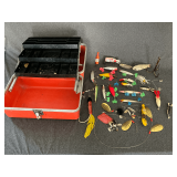 Fishing lures, poppers, spinners, spoons, some vintage