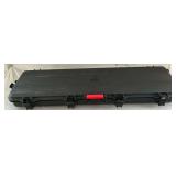 Plano TSA gun case, hard sided, no keys, padded, exterior case corner is cracked, on wheels