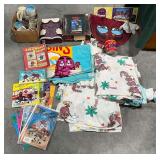 California Raisins collectibles, curtains, beach towel, costume, books