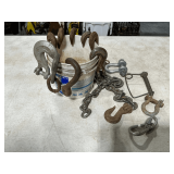 Chain hooks, clevises, chain, etc.