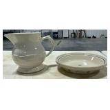 Longaberger pottery pitcher and pie plate