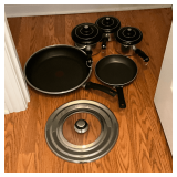 Wearever sauce pans, T-Fal and Farberware skillets, universal lid