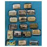 Assortment of historic buildings glass paperweights