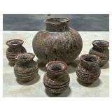 Decorative ceramic planter and matching cups