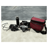 Olympus AF 35mm camera, Pentax Spotmatic 35mm SLR camera