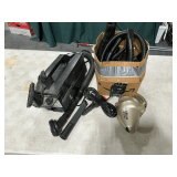 Shark and Oreck hand vacs with accessories.
