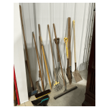 Long handled tools, shovels, post hole digger, scraper, etc.