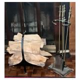 Fireplace tools and log carrier