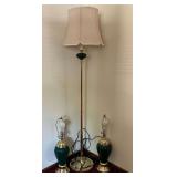 Pair of table lamps and floor lamp