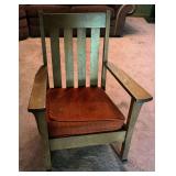 Mission style vintage rocker with upholstered seat