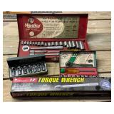 Pittsburgh 3/8" drive torque wrench, 3/8" drive flex sockets