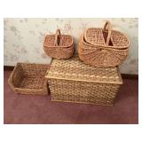 Group of baskets including clothes hamper and picnic
